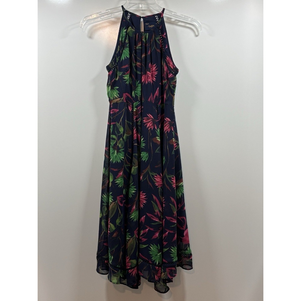 Just Taylor Dress Womens Size 0 Long Navy Floral Beautiful Hawaiian